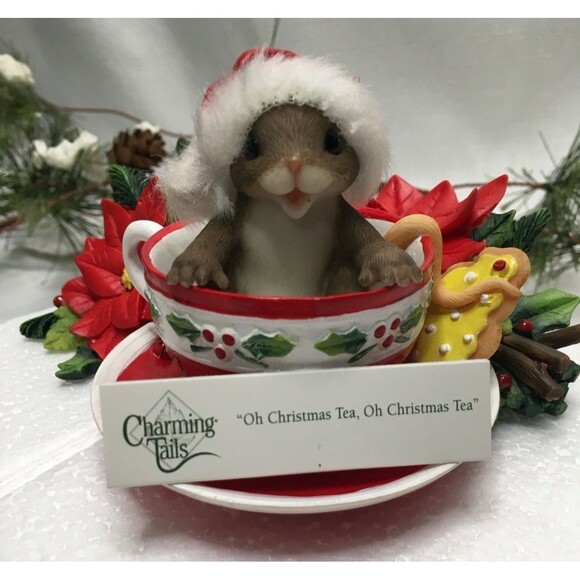 Vtg Charming Tails Oh Christmas Tea Oh Christmas Tea Fitz & Floyd Tea Cup Mouse - Picture 13 of 13